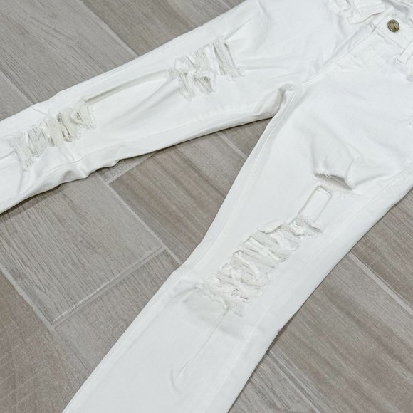 Frame Le Skinny De Jeanne Low-Rise Distressed Jeans in Ripped Blanc White Sz 24 - Picture 7 of 12